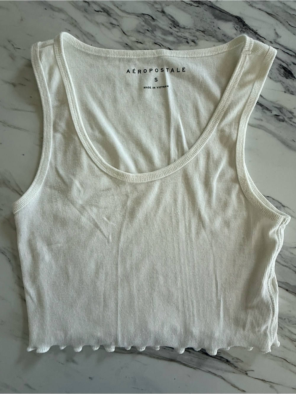 Aeropostale Women's White Ribbed Scoop Neck Tank